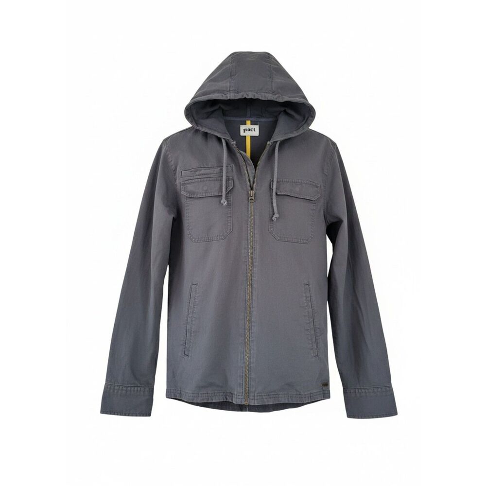 Pact Slate Gray Organic Cotton Hooded Utility Zip Jacket Outdoor Gorpcore Sz S